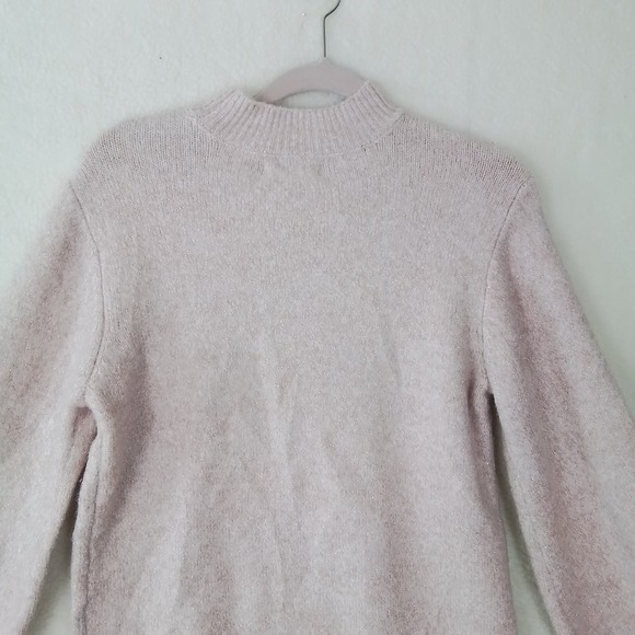 J LO Jennifer Lopez Balloon Sleeve Knit Sweater Size Medium Pink‎ Gold Threads - Picture 7 of 12